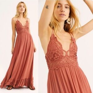 Free People Lace Maxi Dress in Terracotta